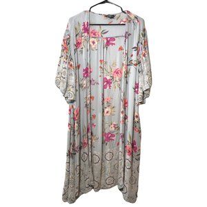 Angie Boho Kimono Floral Duster Open Front Cardigan XL Long Cover Up